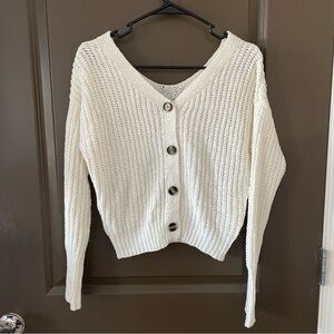 Sincerely Jules Cream Button-Up Knit Cardigan Cropped Cozy Size Small